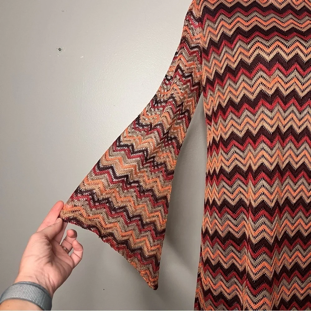 Women's Bell Sleeve Chevron Mod‎ Dress Size Small Boho Vintage Inspired Twiggy
